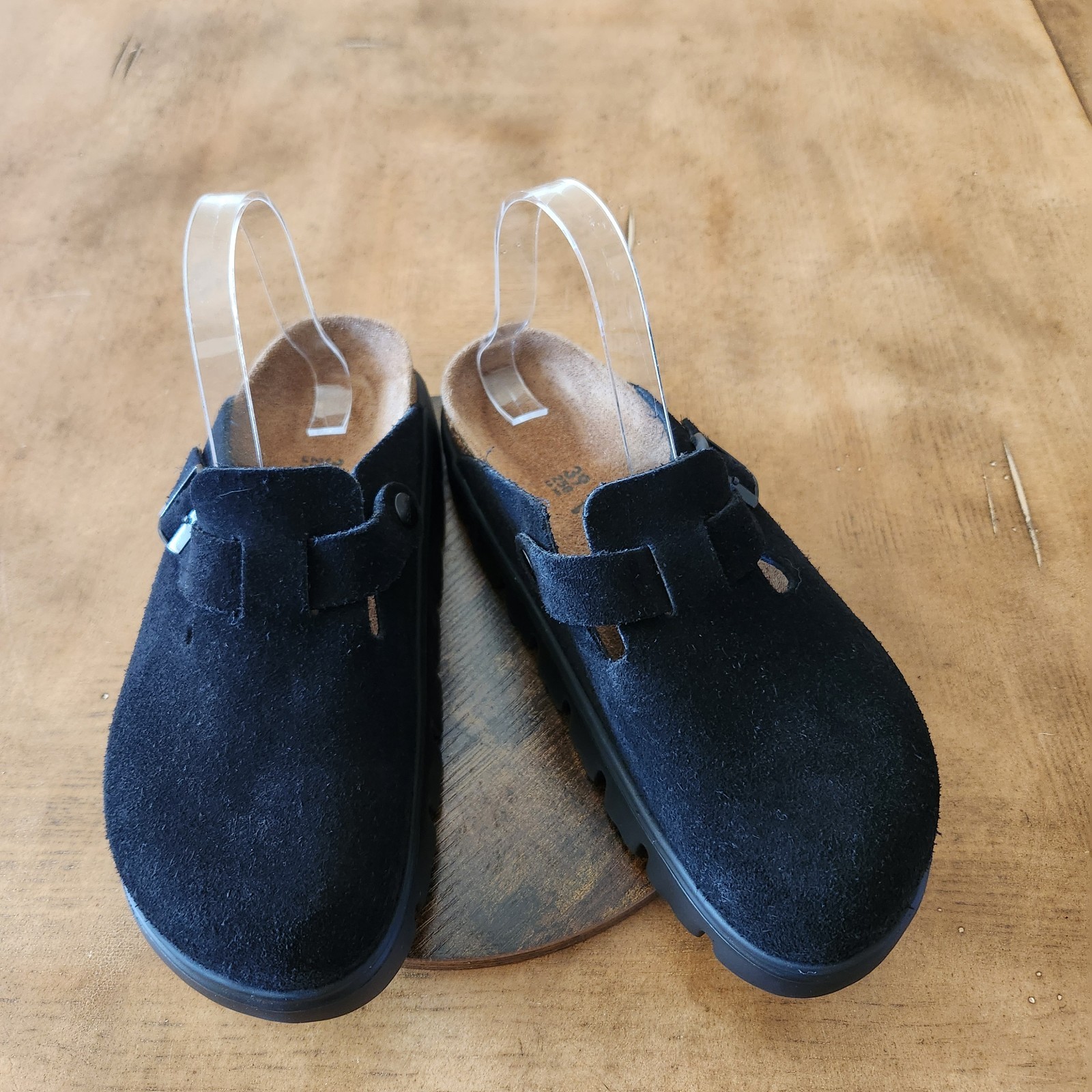 Papillio Birkenstock Boston Shoes Womens 8-8.5 Black Suede Chunky Clogs Platform