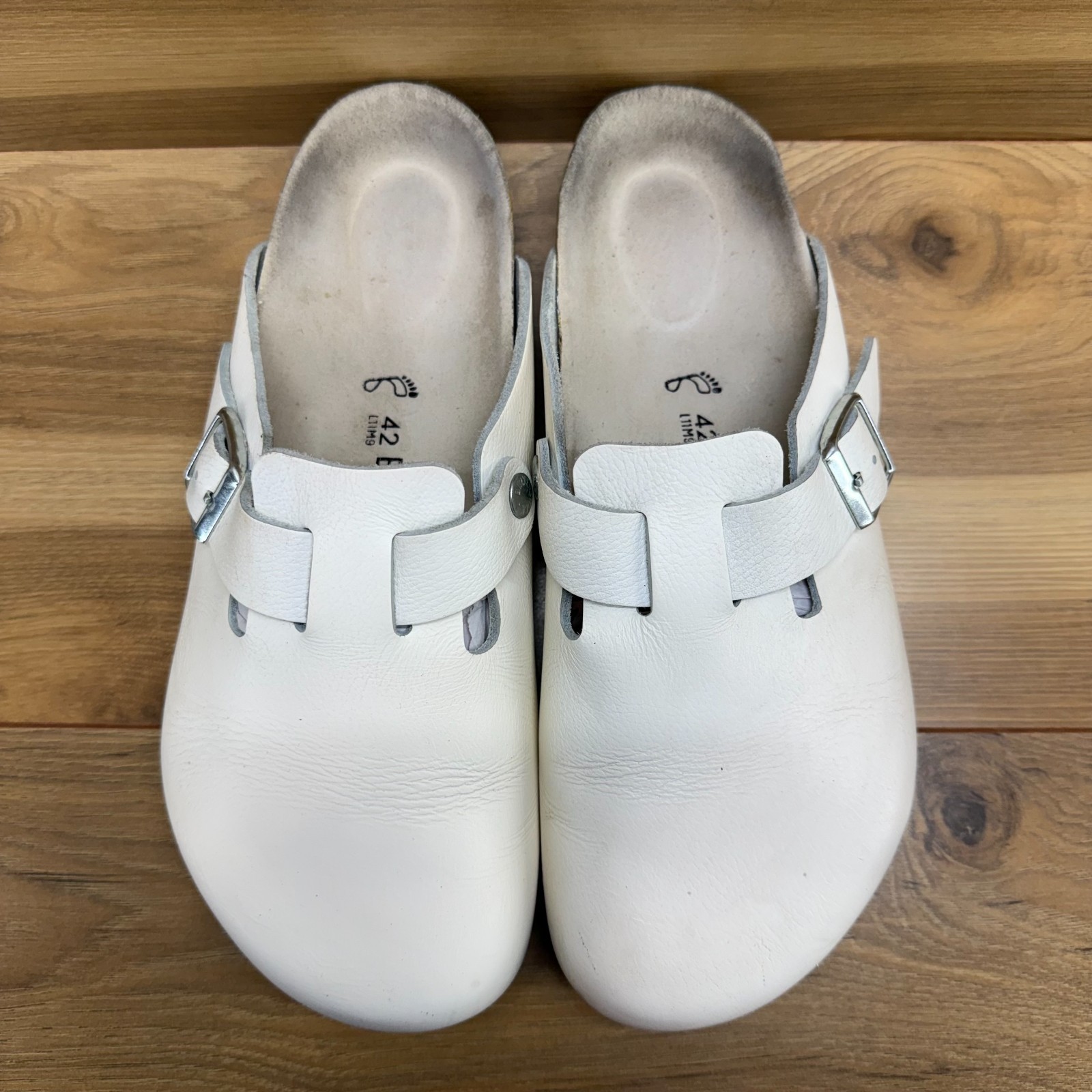 Birkenstock Boston Clogs Mens 9 W EU 42 White Leather Mule Slip On