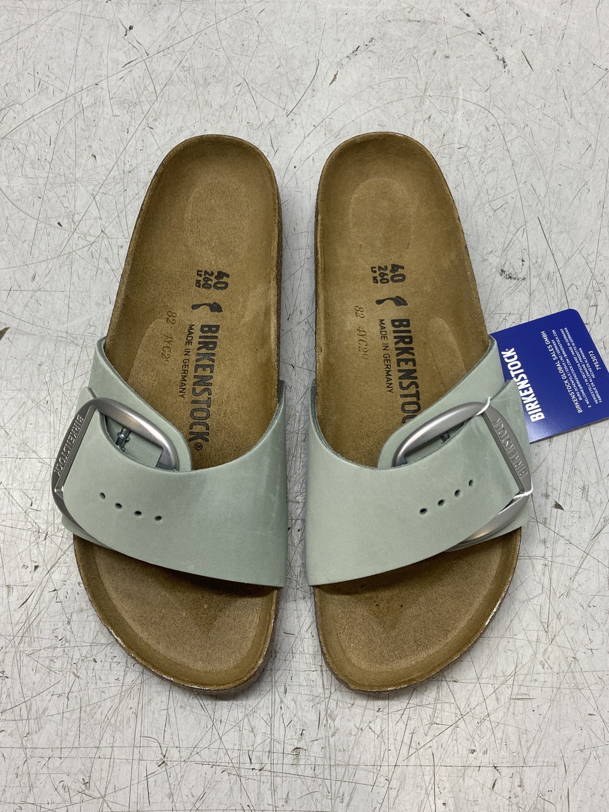 Birkenstock Madrid Big Buckle Unisex W9/M7 Pure Sage Leather SlipOn Sandal