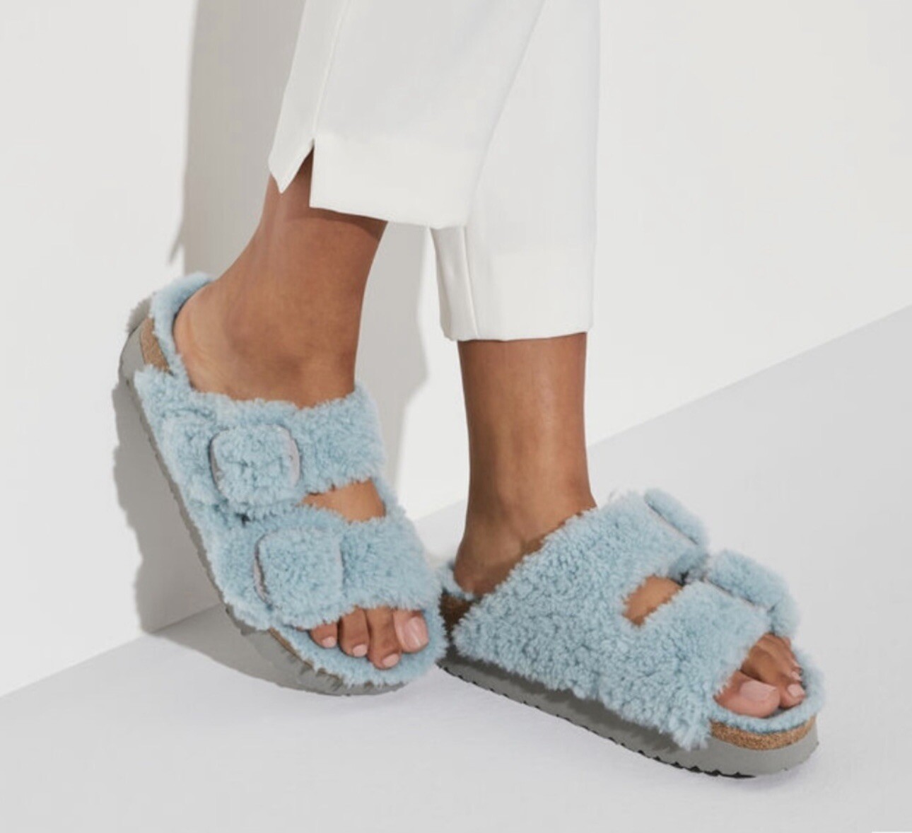 Free People x Birkenstock Papillio Arizona Blue Shearling sandals