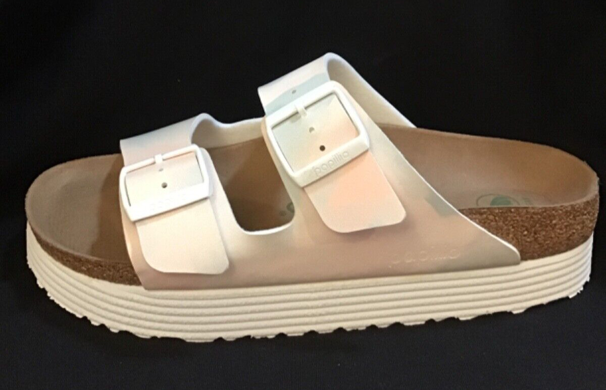 BIRKENSTOCK PAPILLIO VEGAN ARIZONA GROOVED WATERCOLOR PINK/BLUE 39 Ladies 8N