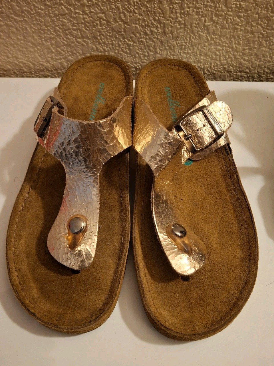 Birkenstock Gizeh Sandals Gold 38/7 Regular Width wolkenwerk Allegra