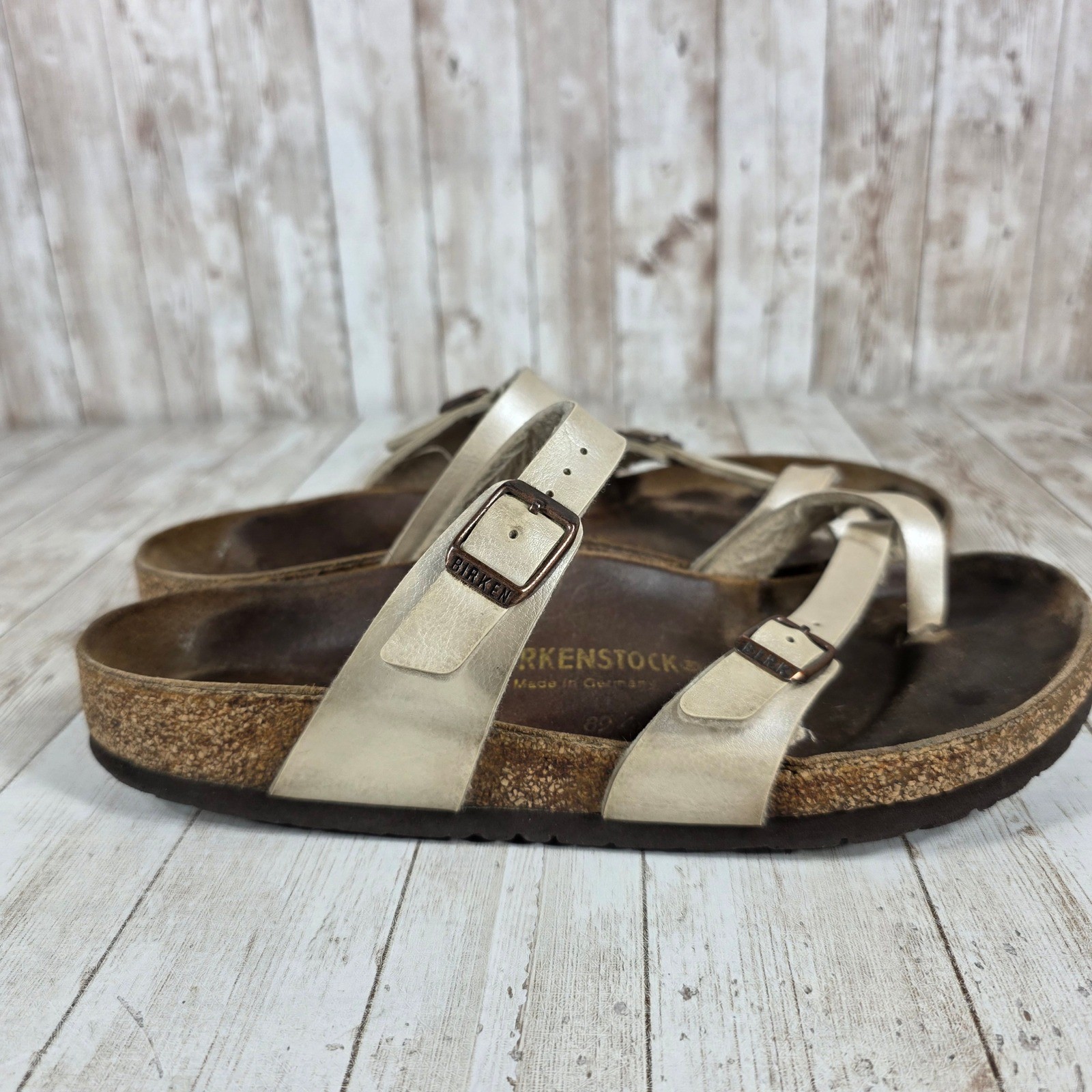 Birkenstock Gizeh Metallic Gold Leather Thong Sandals EU 40 US 9 10