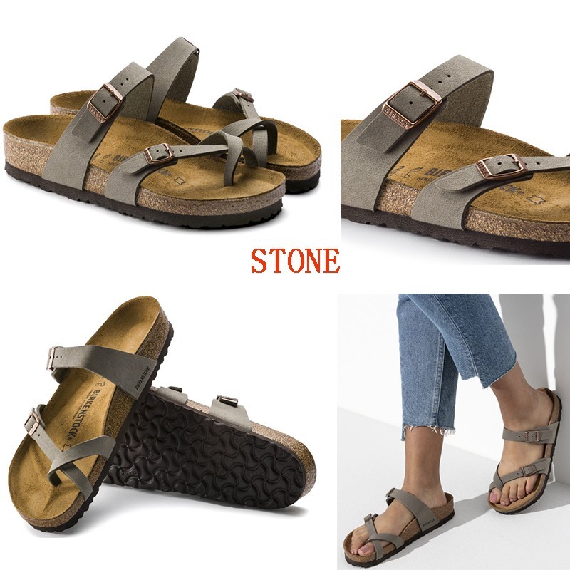 Birkenstock Mayari Birkibuc Soft Footbed Stone Mocha Black Leather Sandal US6-12