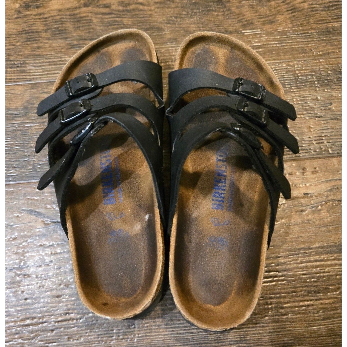 Birkenstock Florida Fresh Black Three Strap Slide Sandals US size 5.5