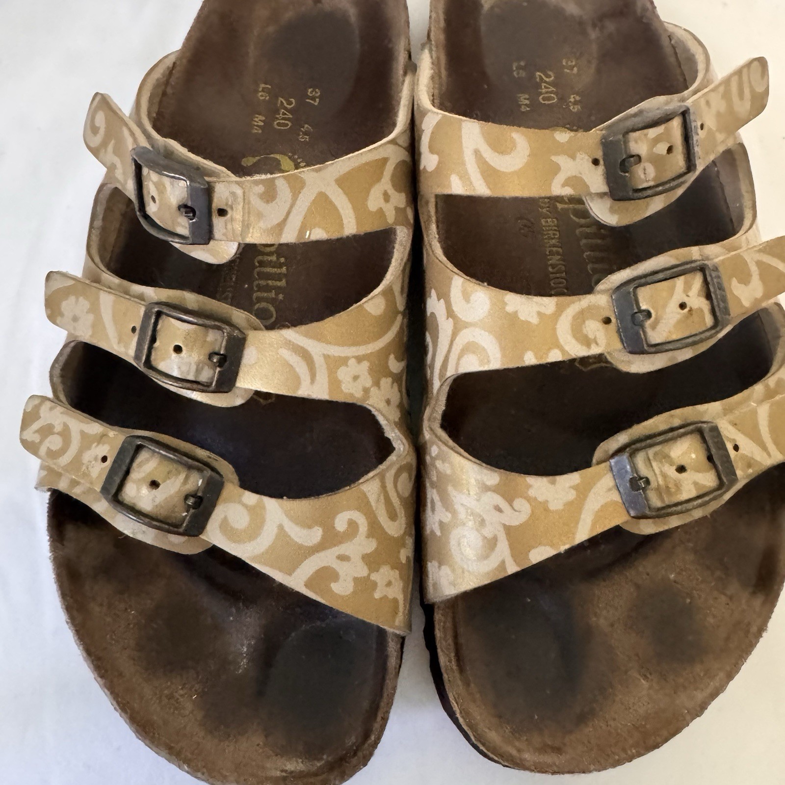 Birkenstock Papillio Sandals Women’s US 6 Gold Floral 3 Strap Buckles Euro 37