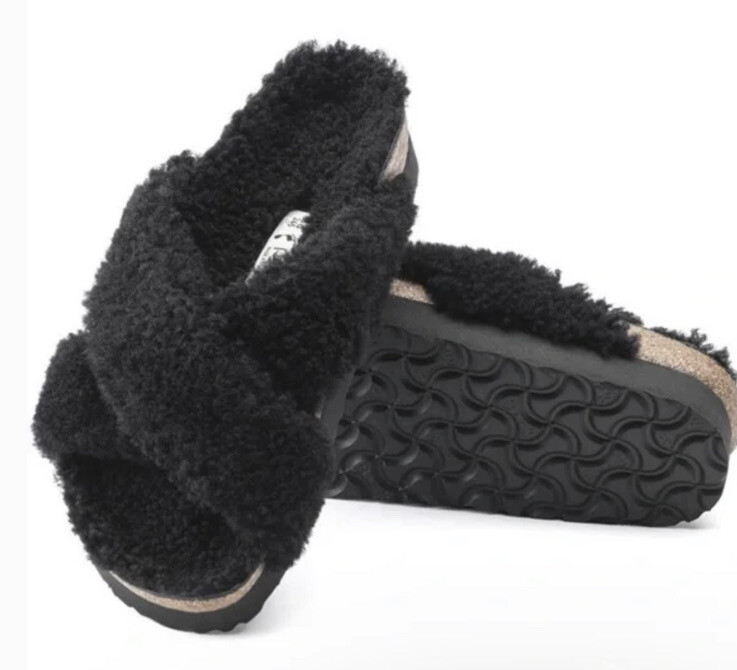 Birkenstock Papillio Daytona Slide Sandal Black Shearling Teddy Platform 39  8