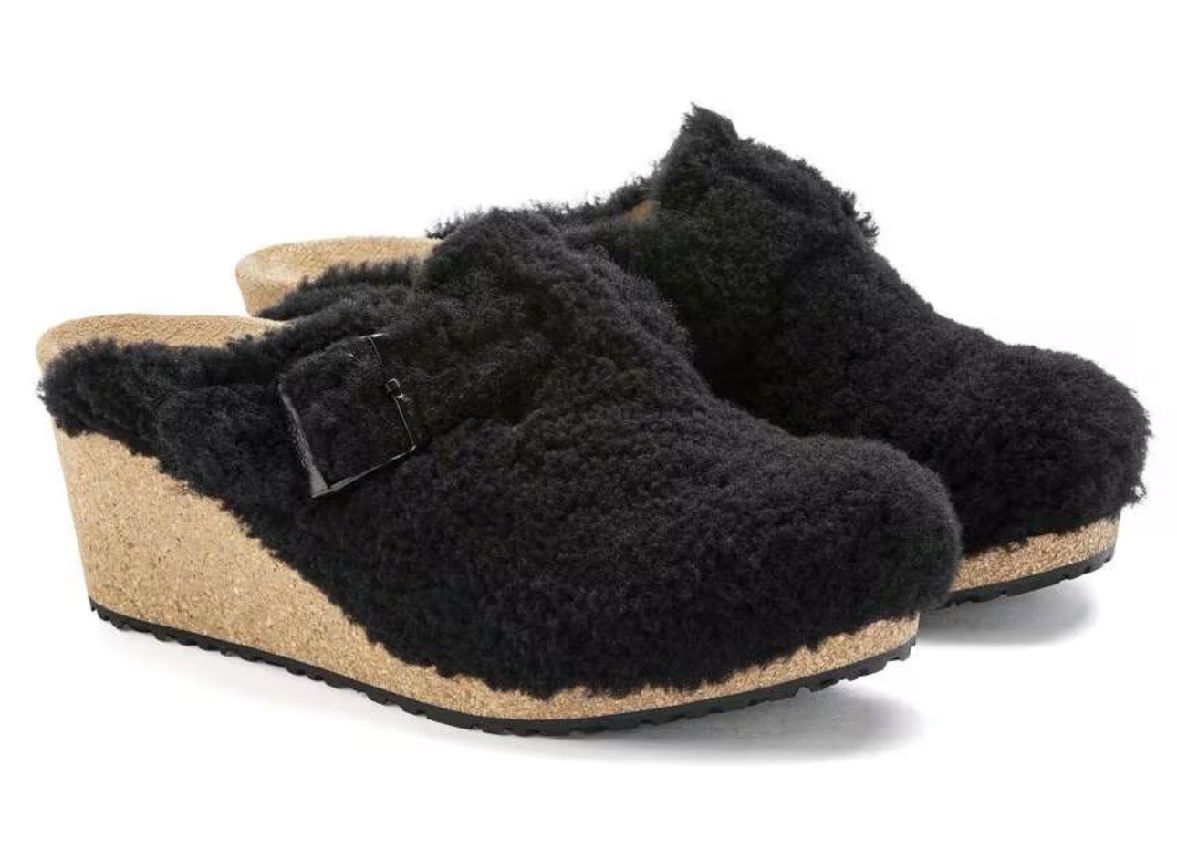 NEW Birkenstock Papillio Fanny Teddy Mule Sandal Women’s 38 /  7 Black Shearling