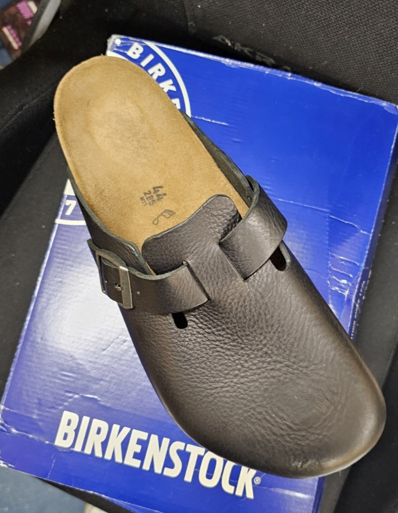 Birkenstock Boston BS Grip Clogs Vintage Wood Black Leather 1023458 Men’s 11 44