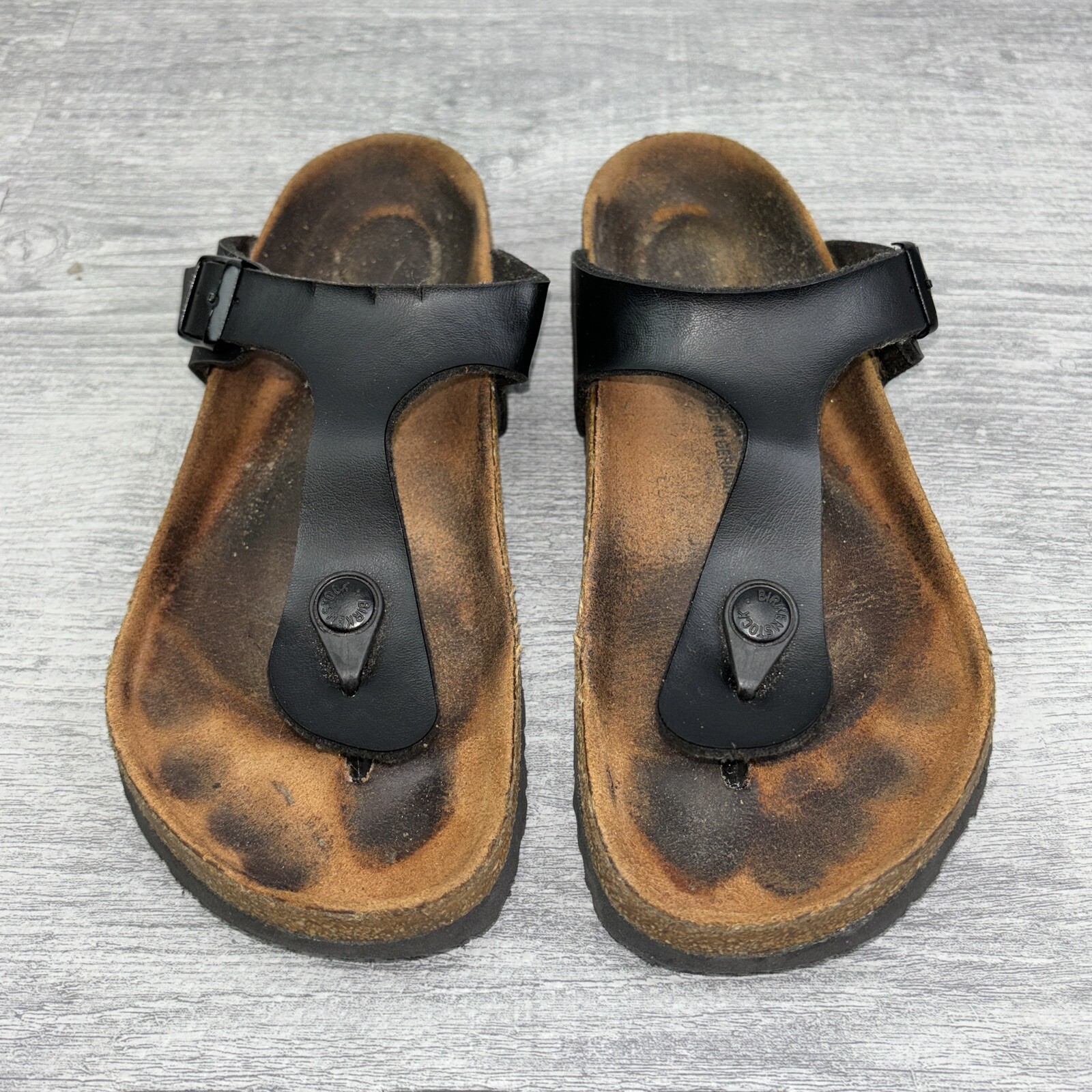 Birkenstock Gizeh Leather Slide Sandals Womens Size 37 US Size 6-6.5 Black Thong