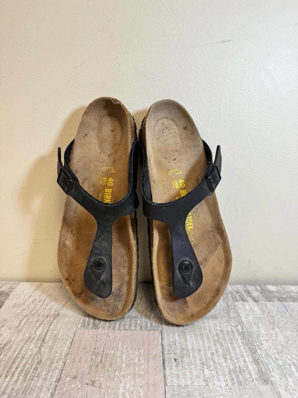 Birkenstock Womens Gizeh Leather T Strap Thong Sandals 40 Black 9-9.5W 7-7.5M