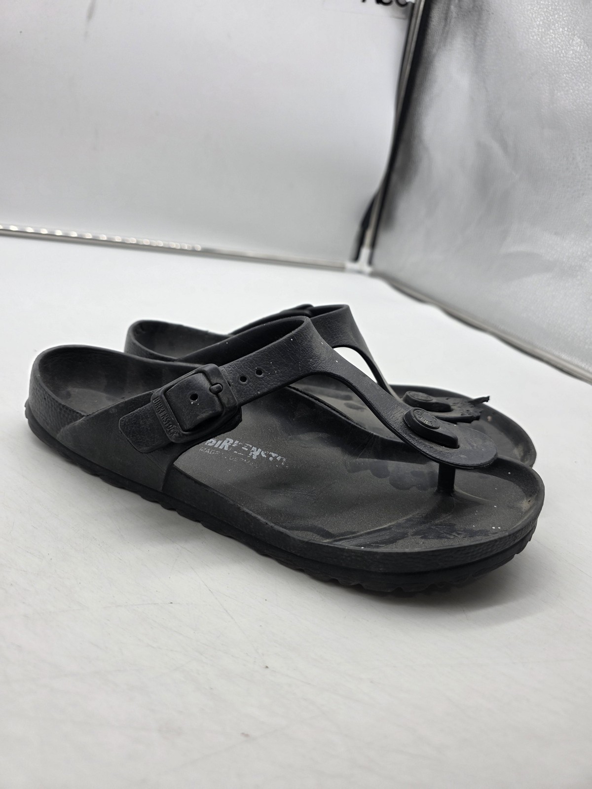 Birkenstock Gizeh EVA Sandals Womens Size 37 Black Slip On Damage Repair Project