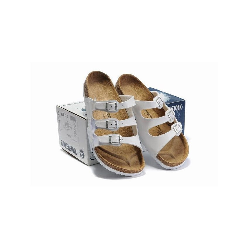 Women Birkenstock Florida White Birko Flor Adjustable Slide Sandals
