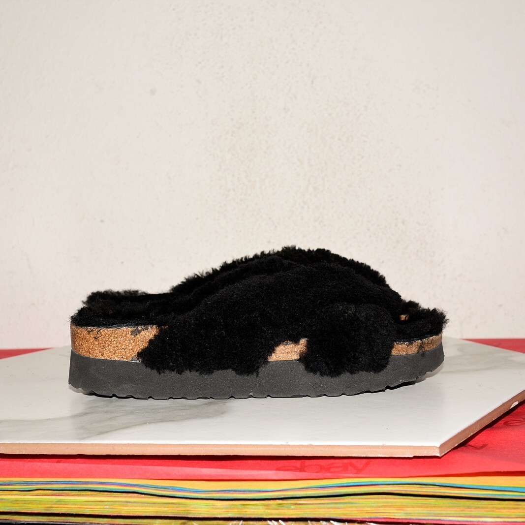 Birkenstock Papillio Platform Shearling Black Sandal Women 41 N