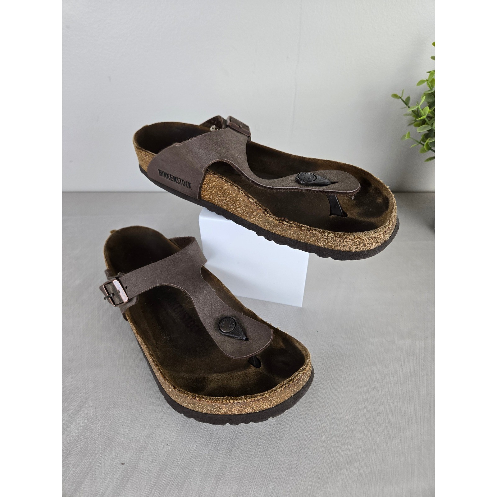 Birkenstock Gizeh Mocha Brown Birko-Flor Thong Sandals Womens 39 L8 M6 Germany