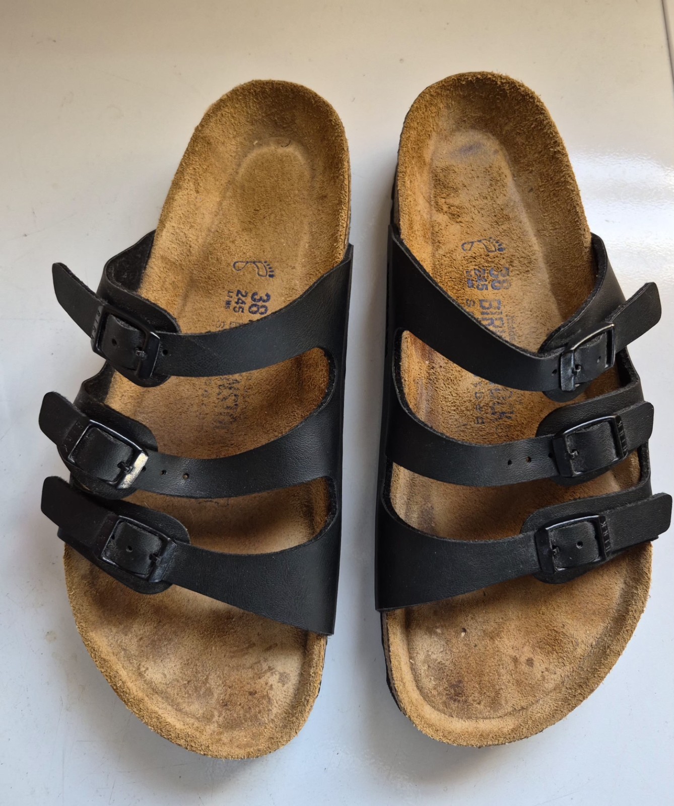 Birkenstock Florida  Soft Footbed Birko-Flor Black Sandal Slide Women’s Sz 38 L7