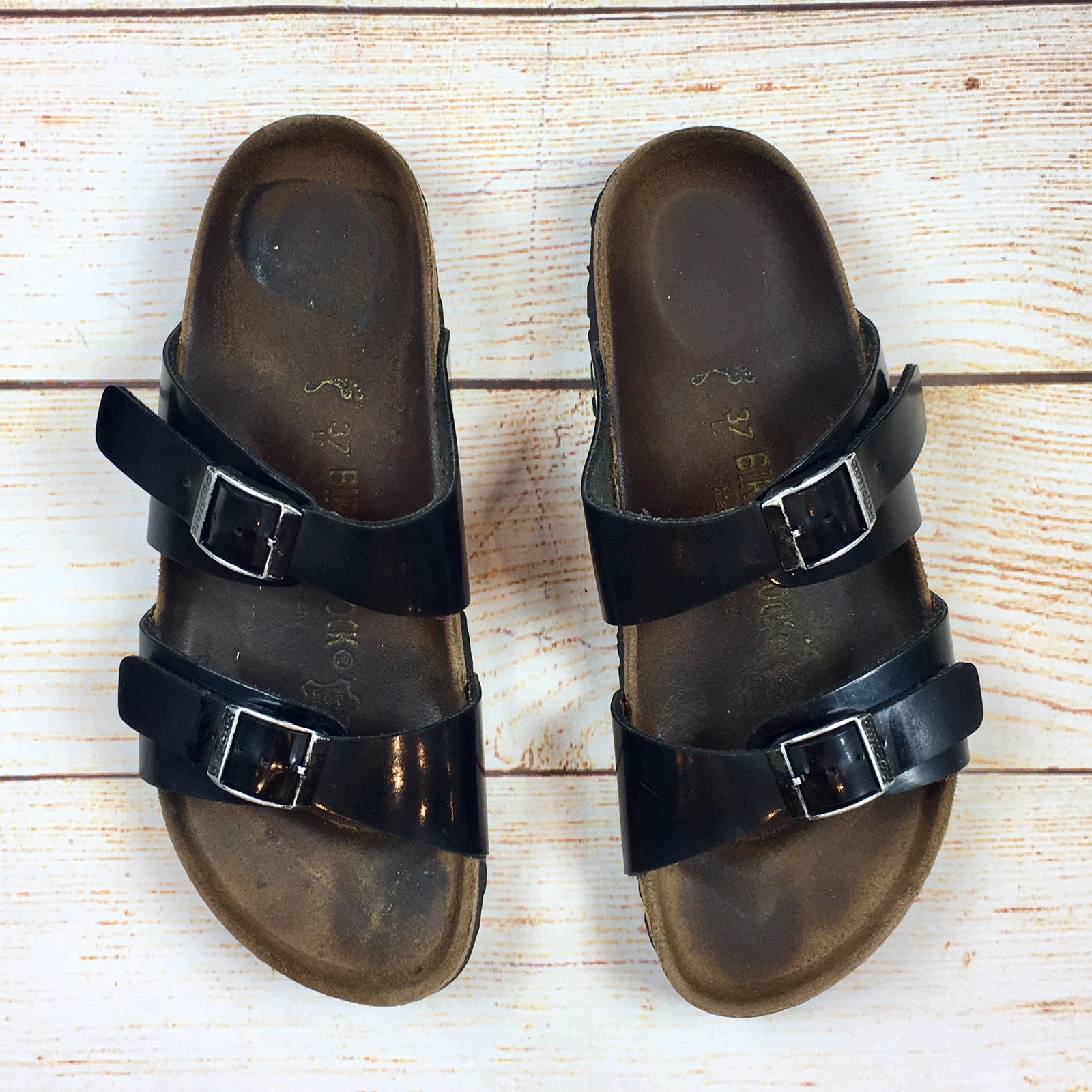 Birkenstock Papillio Womens Black Patent Leather Footbed Sandals 37/6
