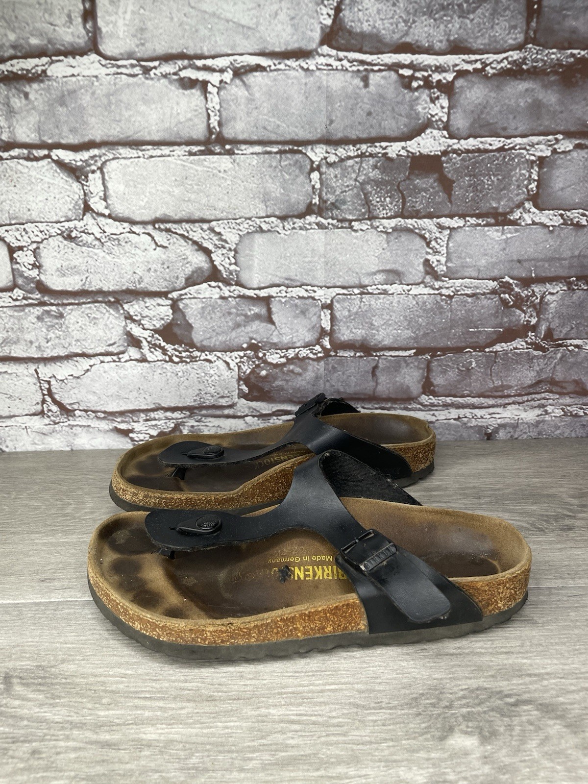 Birkenstock Gizeh Black Leather Thong Cork Strap Sandals Women Sz 37EU/6.5M US