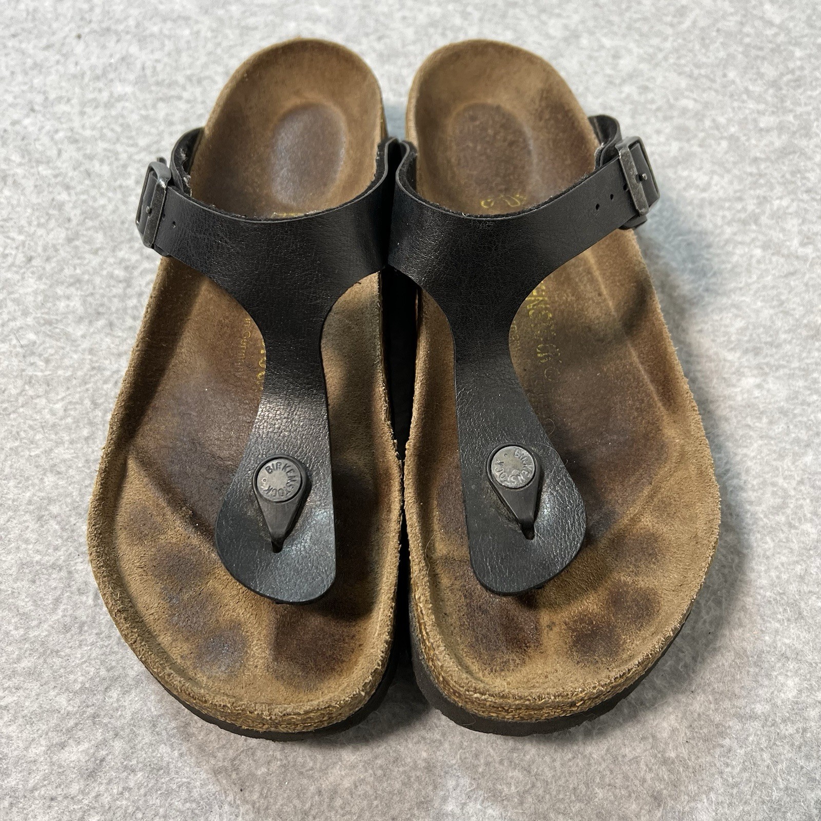 Birkenstock Gizeh Sandals Shoes Women Size L7 M5 EU 38 Black Thing Slip On