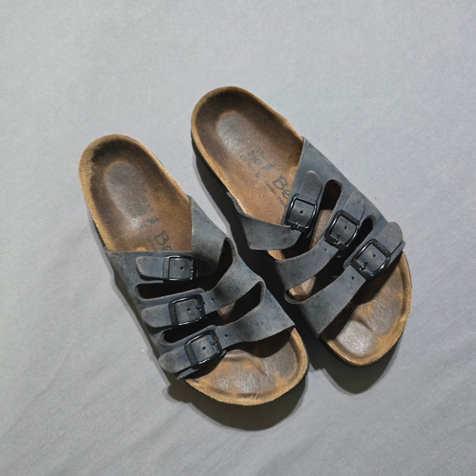 Betula Birkenstock Florida Sandals Women 39 L8 Charcoal Grey Triple Strap Slides