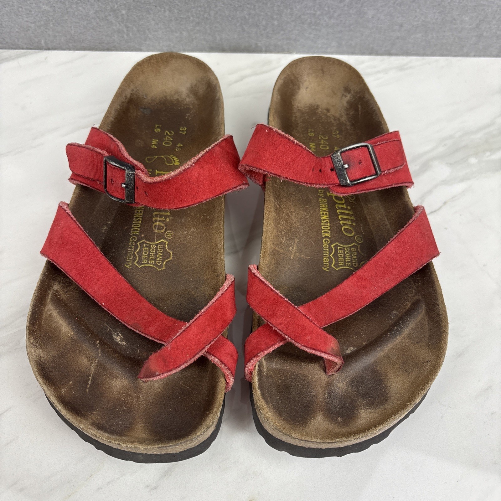 Red Birkenstock PAPILLIO Suede Leather Strap Sandals Size 37 Women’s 7