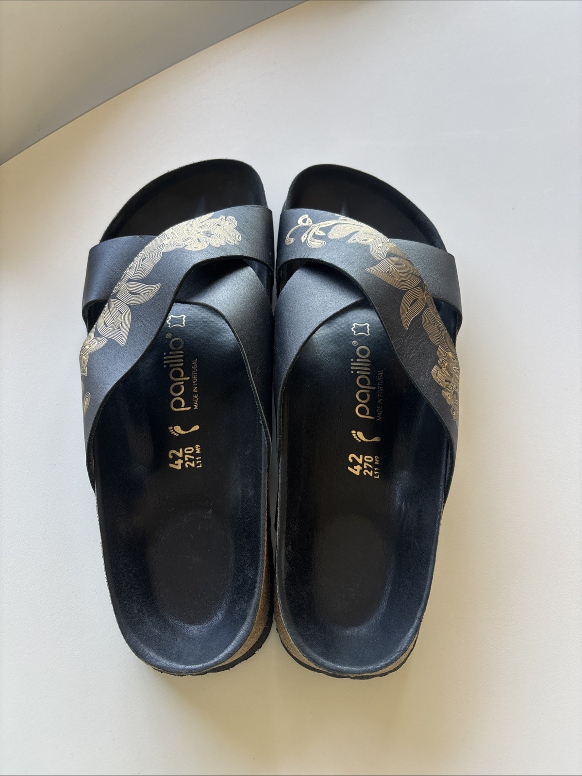 BIRKENSTOCK PAPILLIO Black/Gold Daytona Crossover Strap Sandals  42 US11