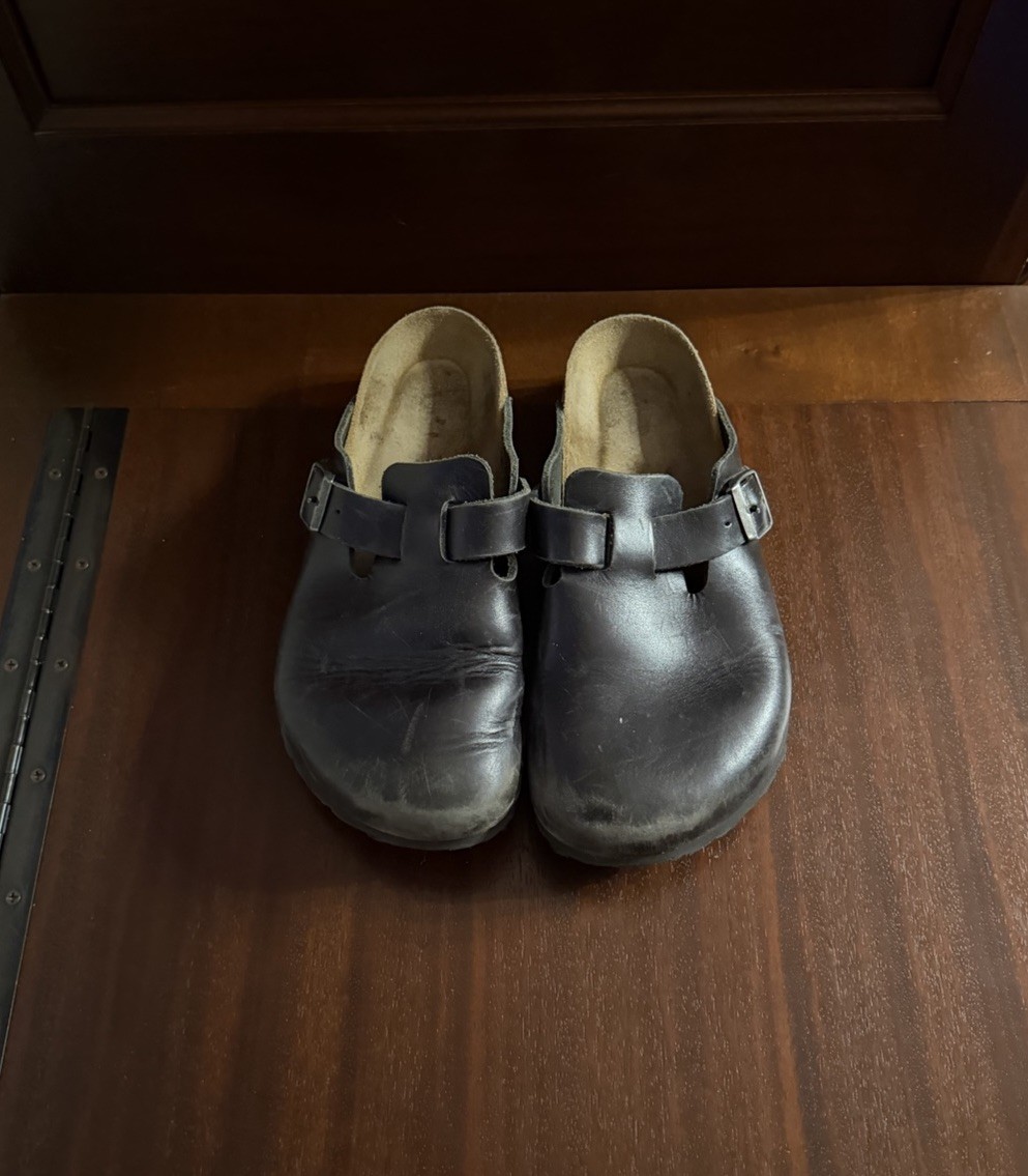 Birkenstock Clogs Boston Black Leather Size 38 Eu M:5 W:7