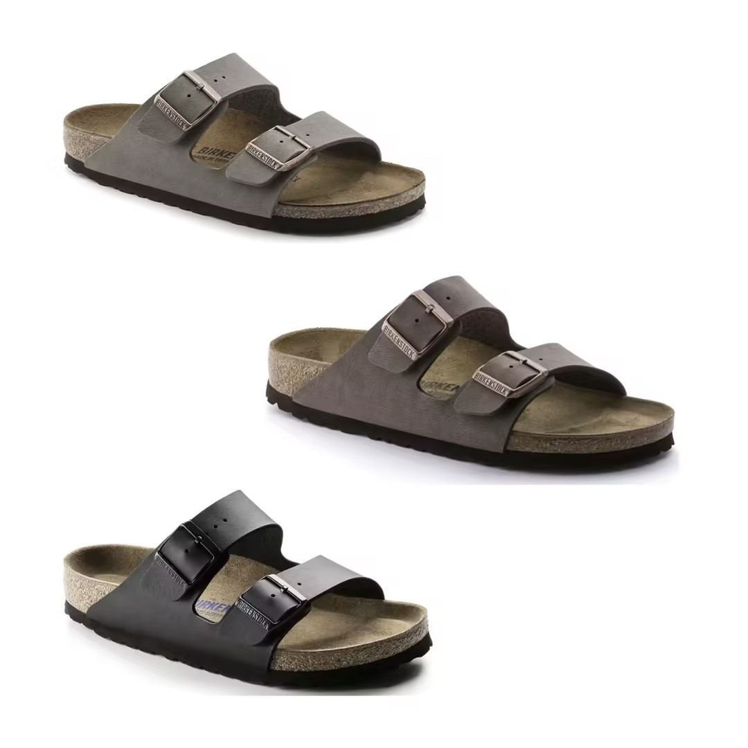 Birkenstock Arizona Mocha Stone Black Birkibuc Leather Soft Footbed Sandals