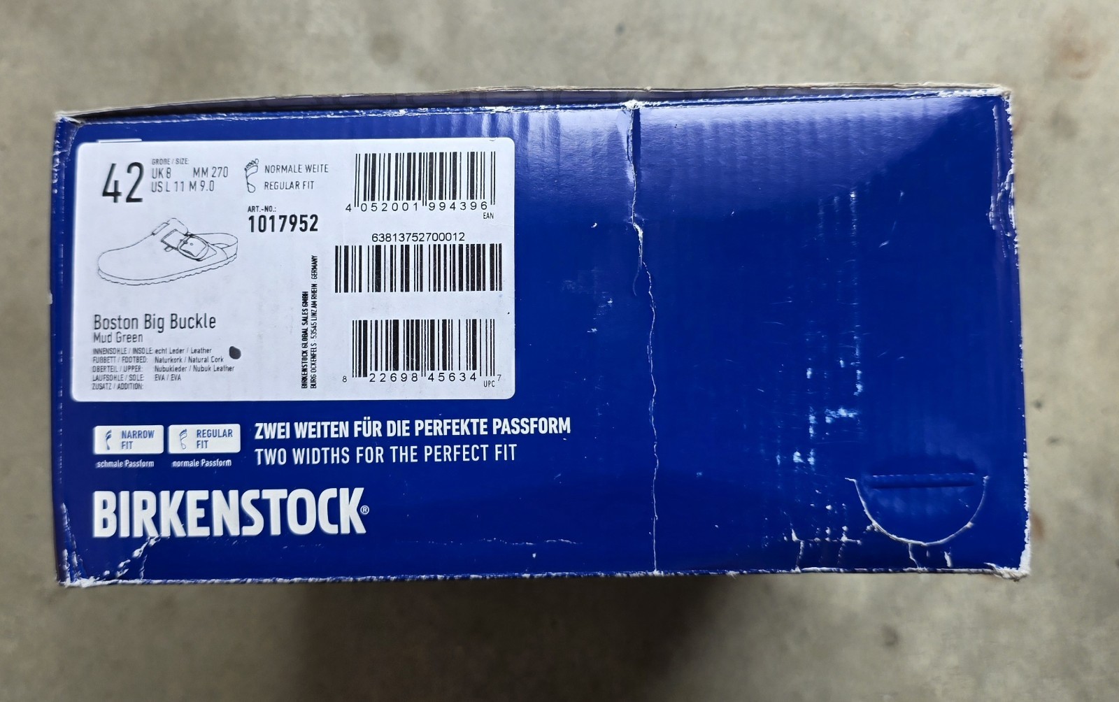 Birkenstock Boston Big Buckle Nubuk Leather Mud Green Regular Wide