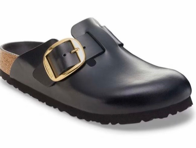 BIRKENSTOCK BOSTON BIG BUCKLE DRESSY BLACK WITH GOLD BUCKLES 38 L 7 Narrow