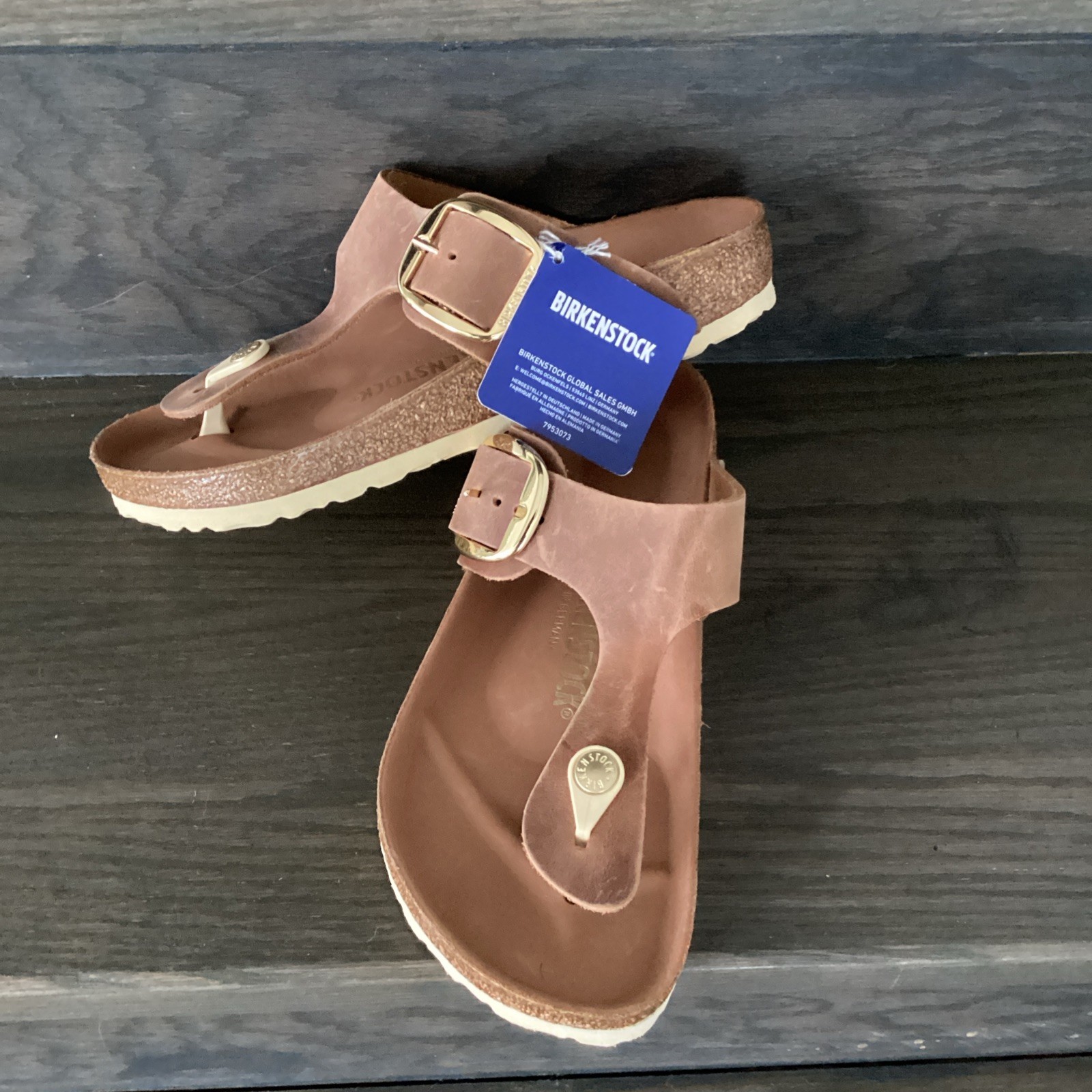 NWOB Birkenstock Gizeh Big Buckle Cognac Oiled Leather SZ 38 / L7 / M5