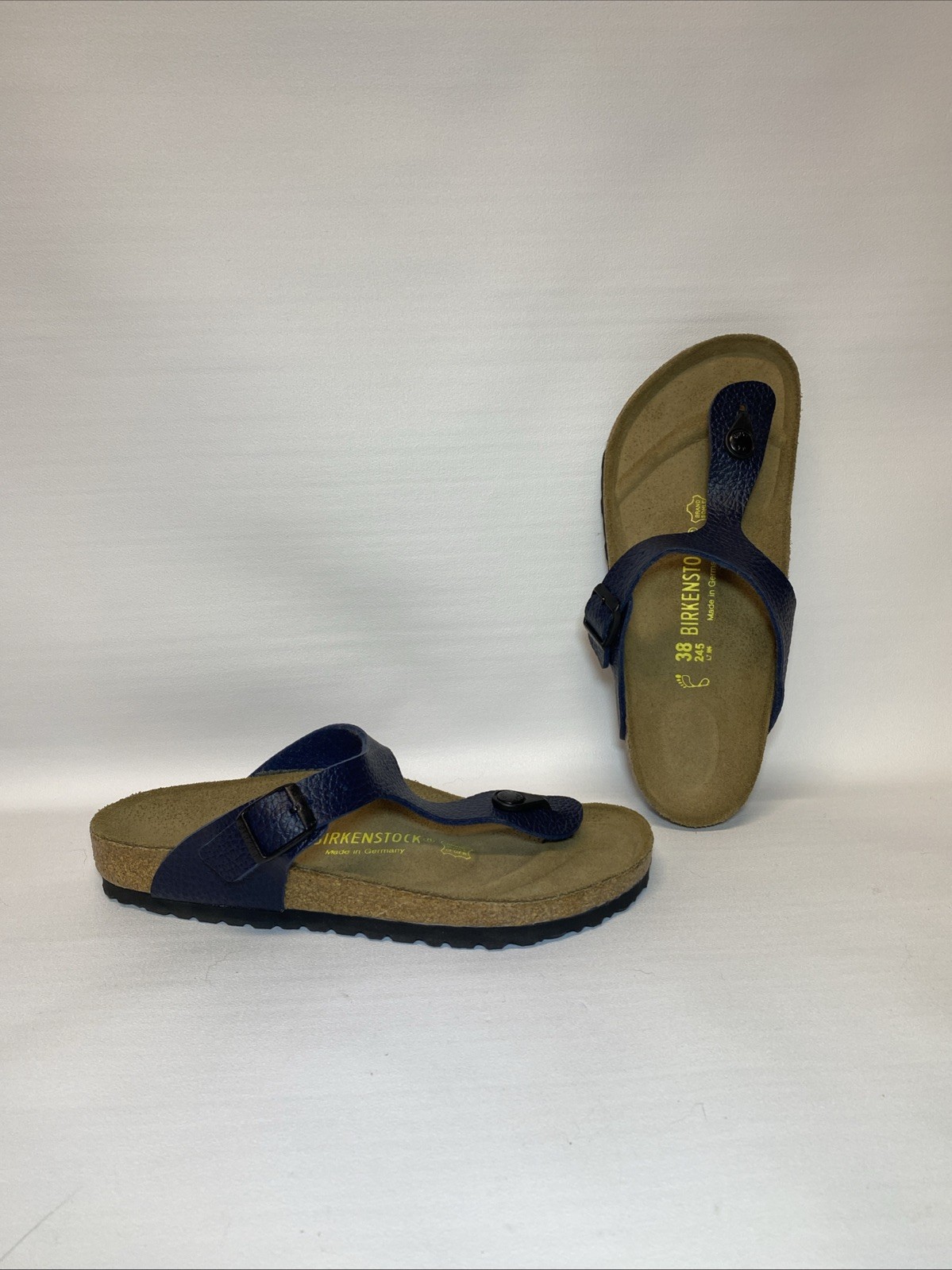 BIRKENSTOCK GIZEH BIRKO-FLOR THONG SANDALS Leather Blue 38 245 L7M5 Nice D2