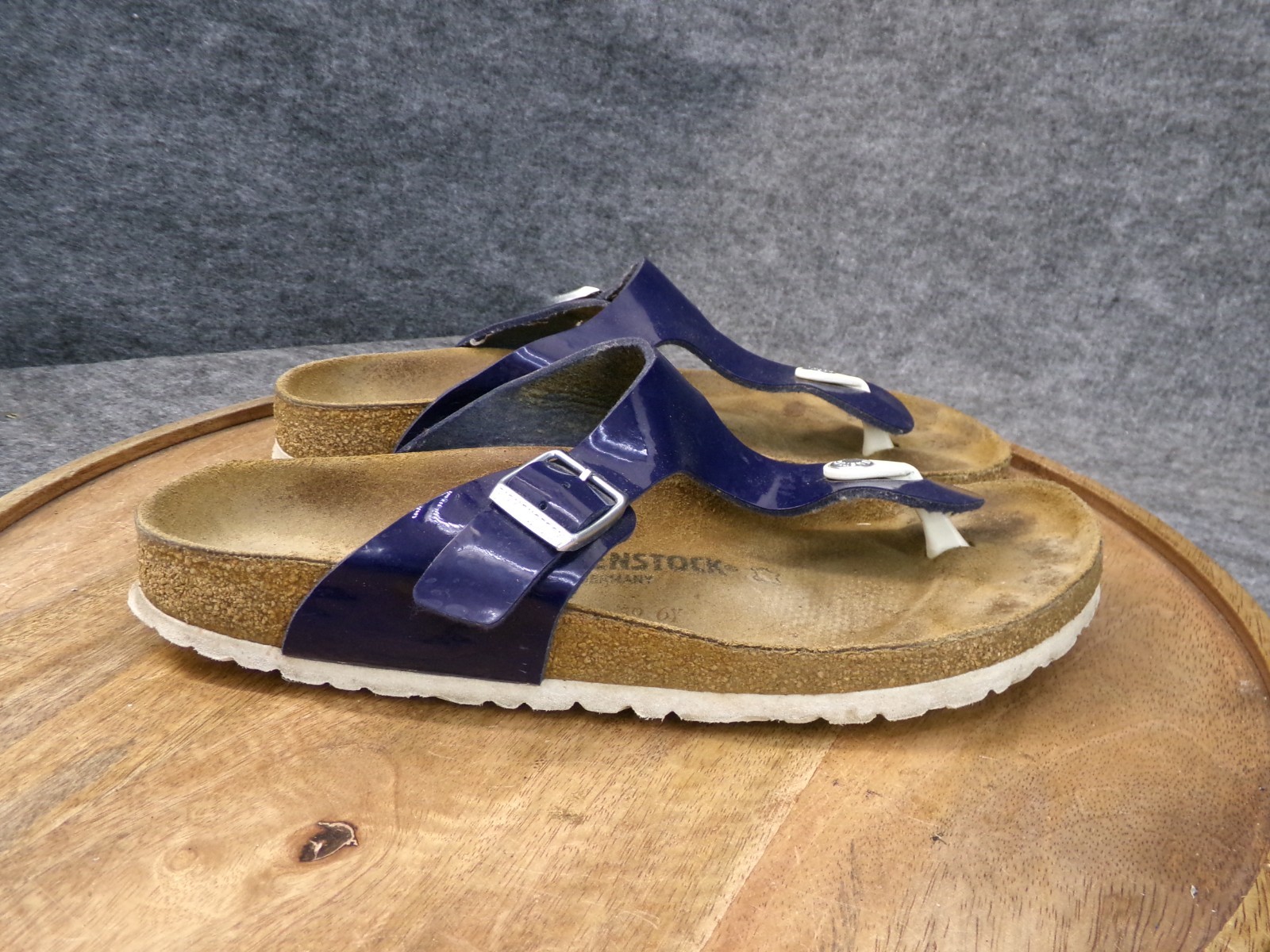 Birkenstock Gizeh Blue Patent Birko Flor Sandals Slides Women Size 41 US 10 N.