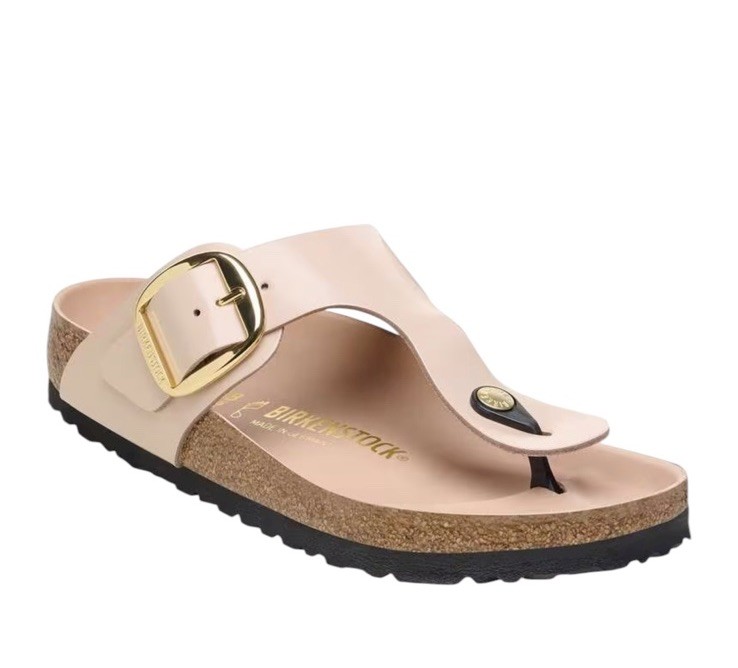 Birkenstock Gizeh Big Buckle Natural Leather Patent High Shine Light Beige EU 37