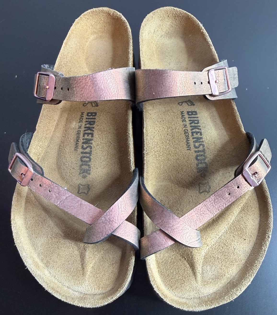Birkenstock Mayari Birko-Flor Sandals Womens Size US 9 Copper/Rose Gold Metallic