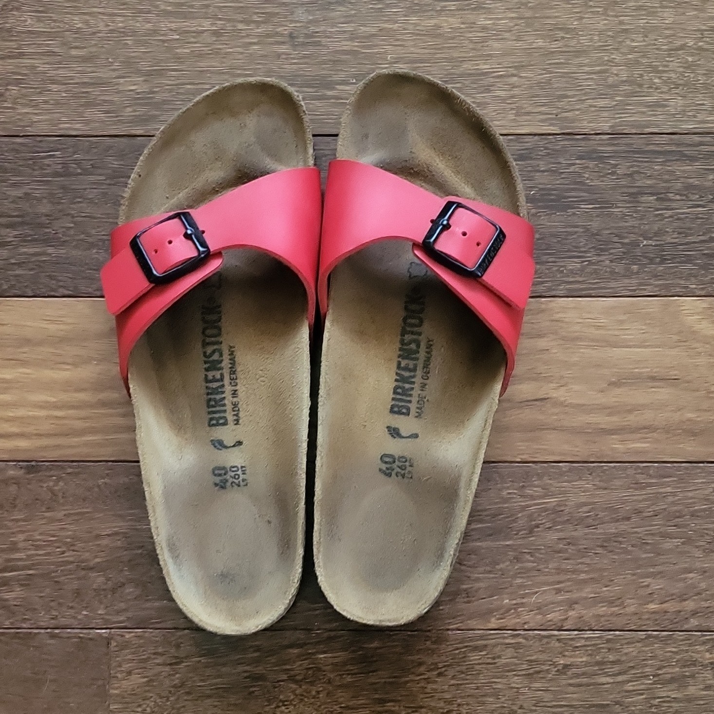 Birkenstock Red Madrid Buckle Slide Sandals Women’s Comfort Suede Insole Size 40