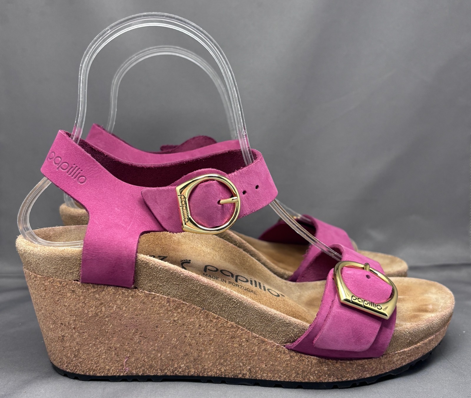 Birkenstock Papillio Soley Wedge Sandals Nubuck Leather Raspberry Pink 37 US 6.5
