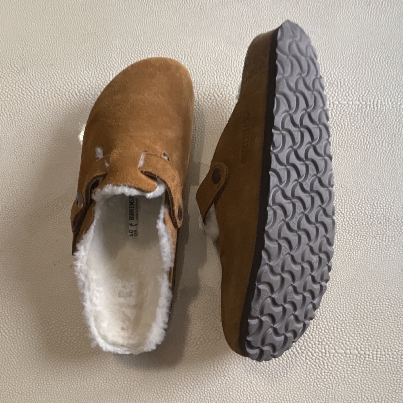 Birkenstock Boston Brown Suede Faux Fur Slip-On Women’s Slippers US 9 UK 7 EU 40