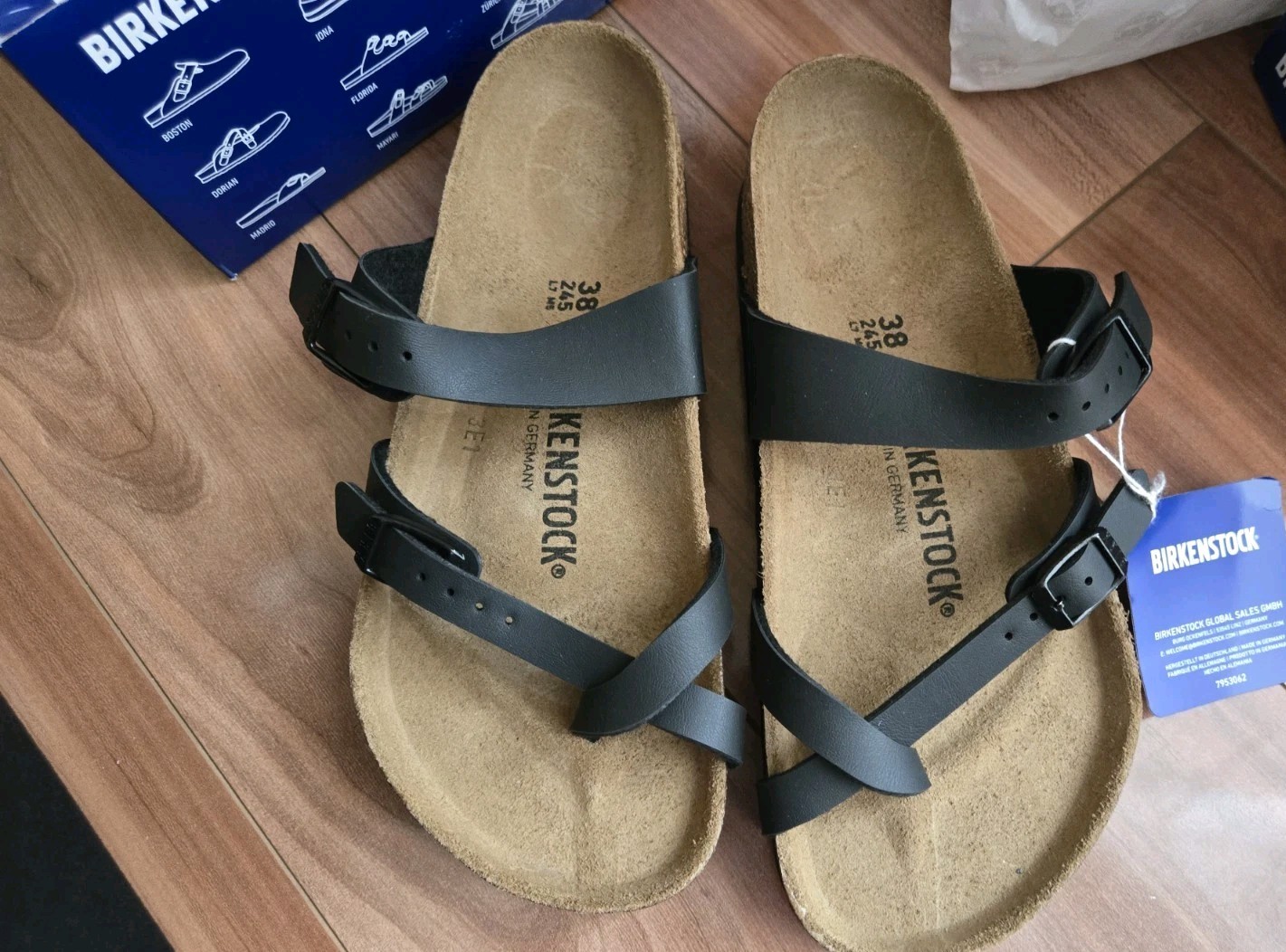 NIB Birkenstock Mayari Black Sandals Shoes 38 7.5 Criss-cross  Authentic