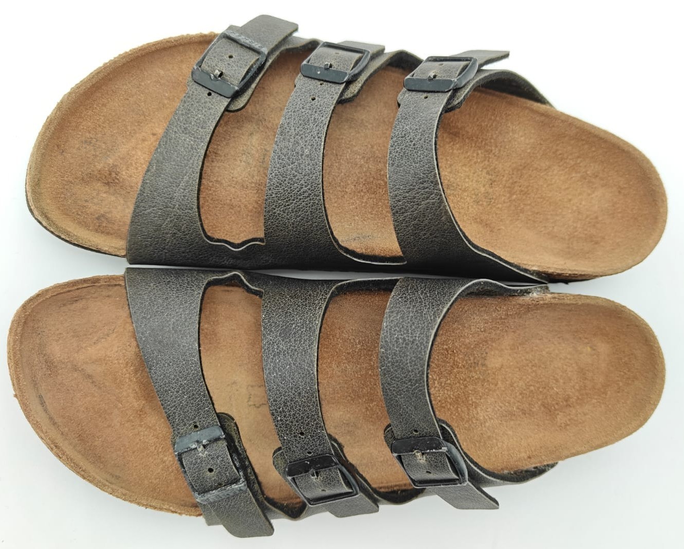 Birkenstock Florida Gray Triple Strap Sandals Birko-Flor EU 41 L10 M8 Narrow