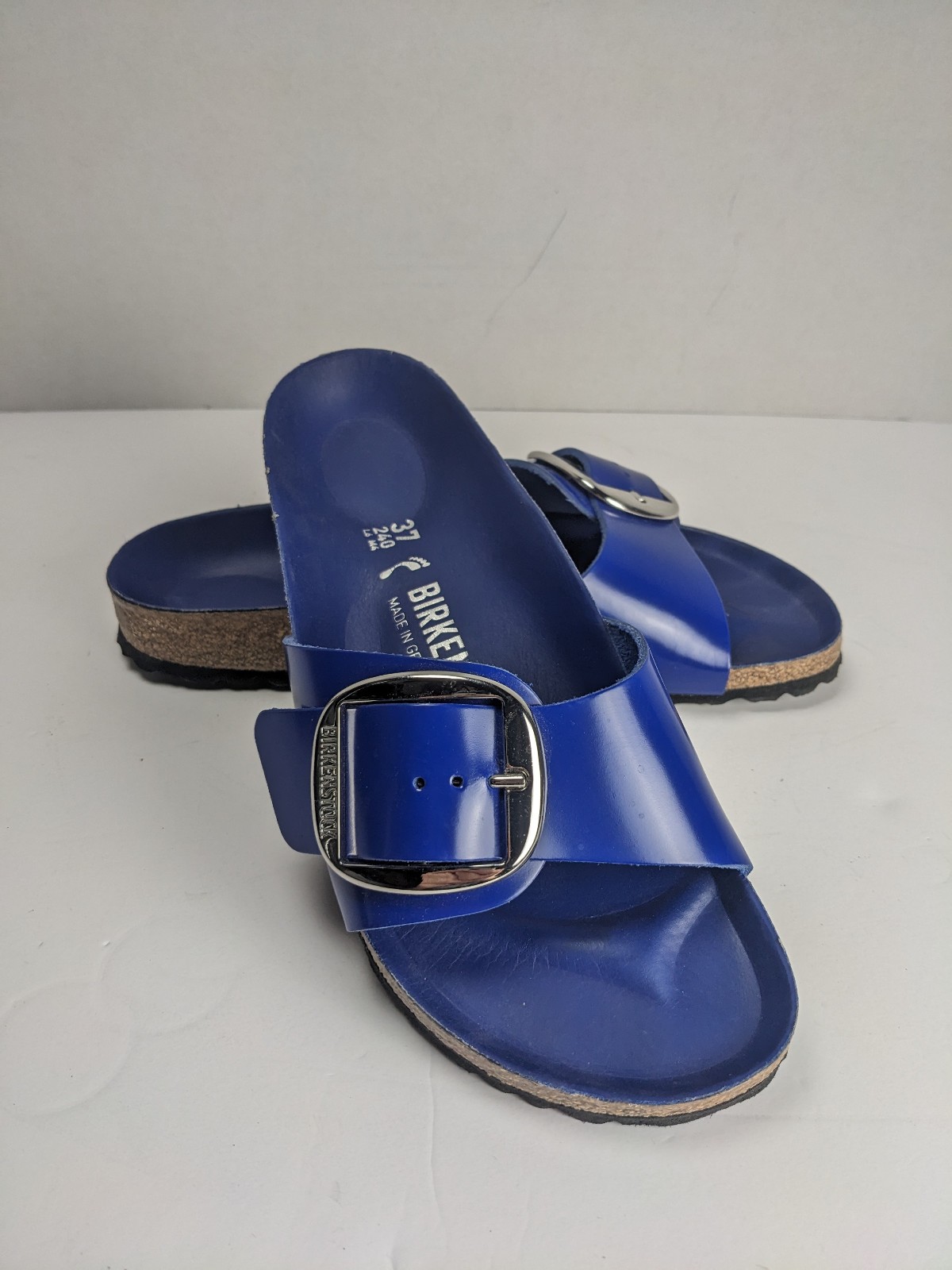 Birkenstock Madrid Big Buckle Sandal High Shine Cobalt Leather Size 37