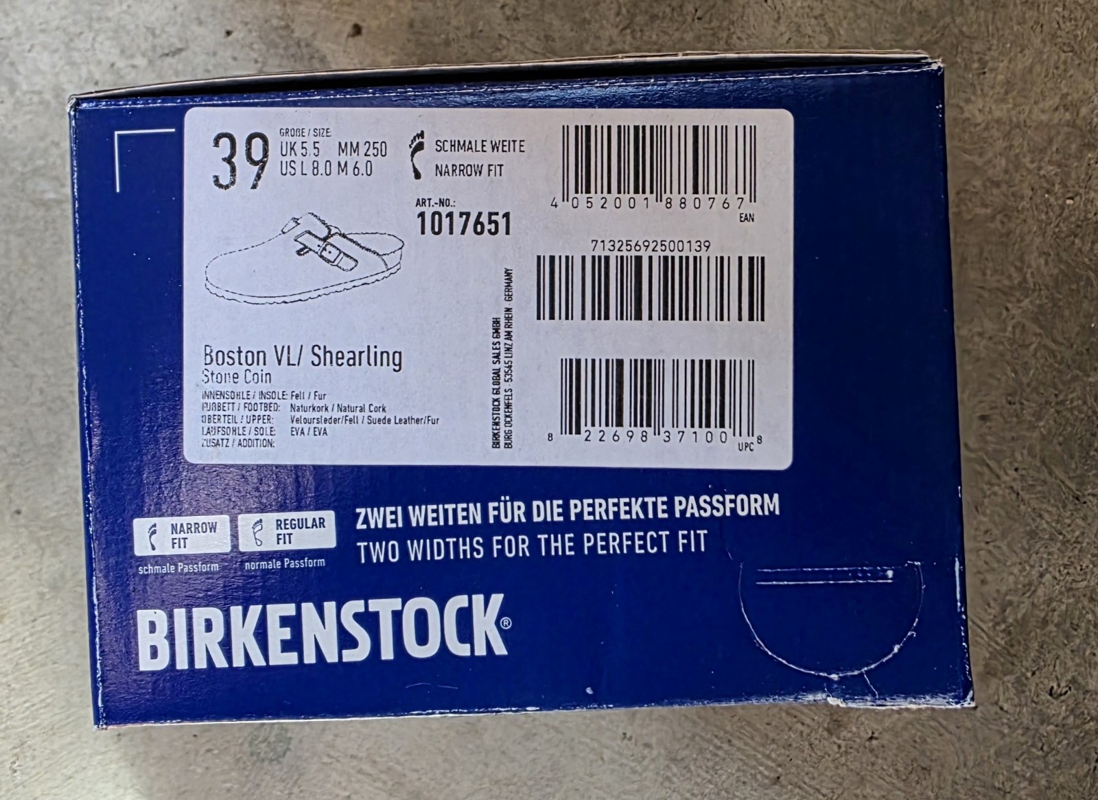 Birkenstock Boston Shearling Leather Suede  Stone Coin Color Narrow