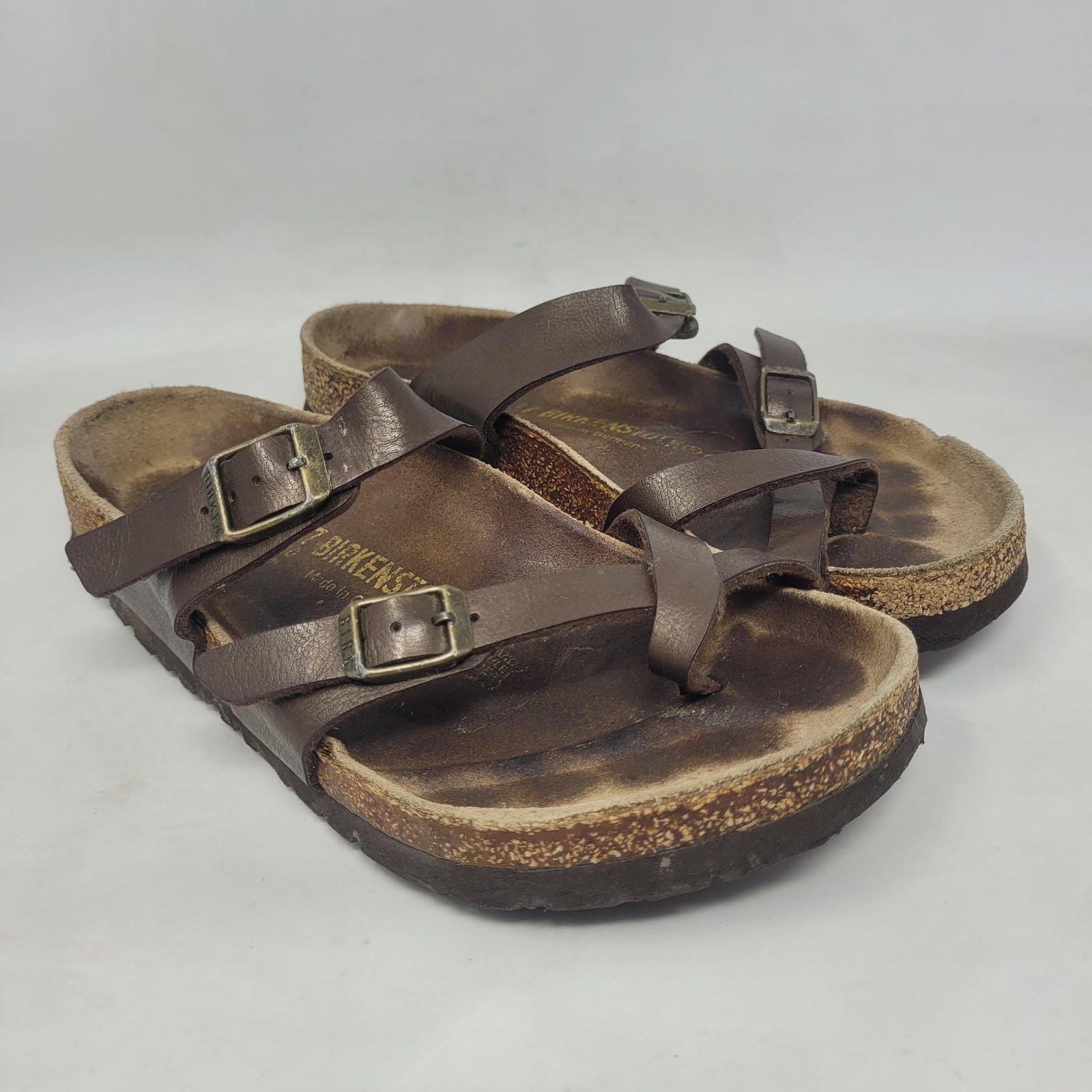 Birkenstock Mayari Sandals EU37 US6 Brown Leather Strappy Slip On Comfort WORN