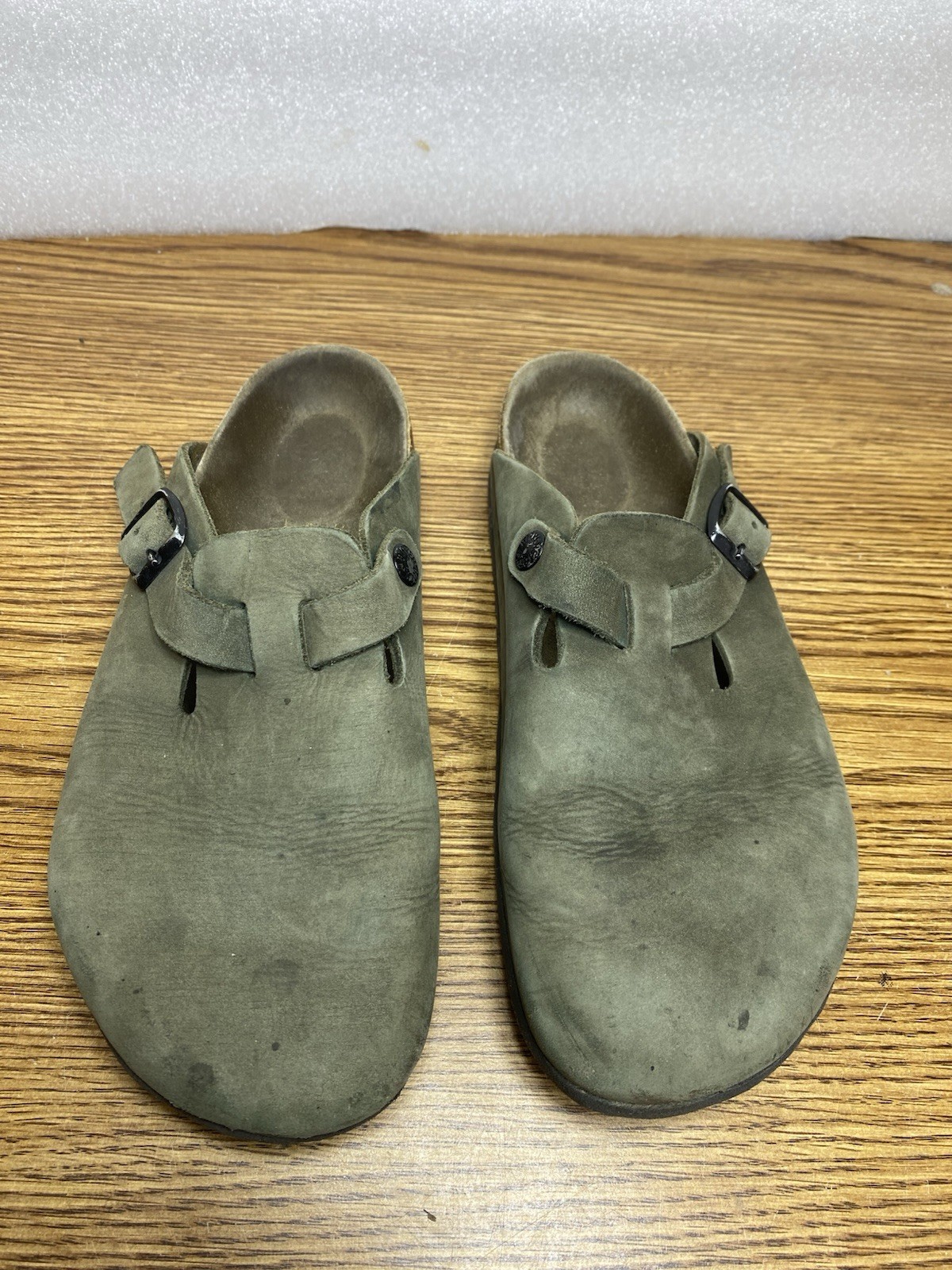 Papillio by Birkenstock Boston Clog Olive Green Leather Womens Size 38 US 7 M