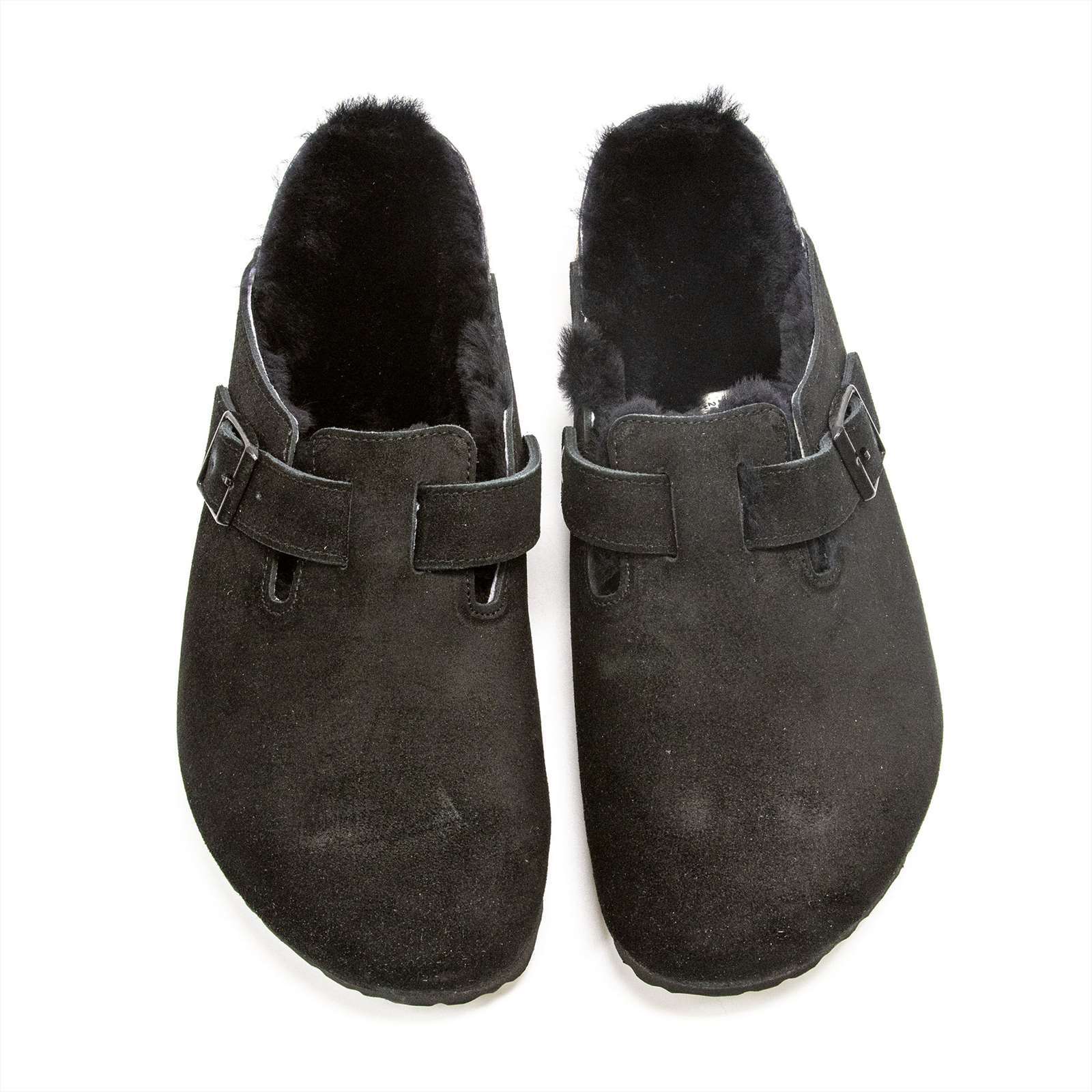 Mens Birkenstock Boston Shearling Black Suede Regular Fit Clog Shoes – EU 46