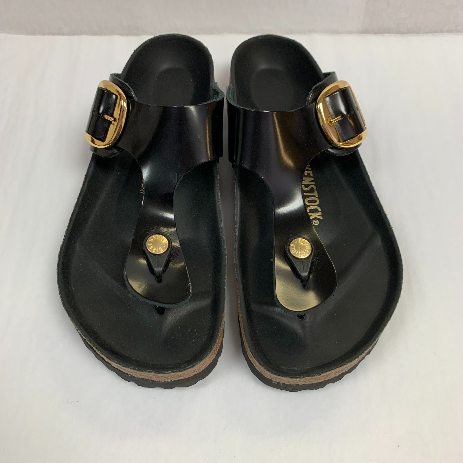 Birkenstock New w/ Box Gizeh Big Buckle High Shine Black Leather Patent Regular