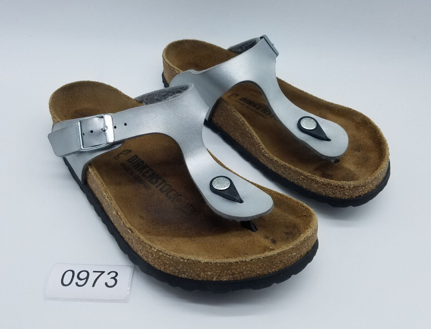 Birkenstock Gizeh Women’s Size 7 Slip On Thong Slide Sandals Silver *See desc