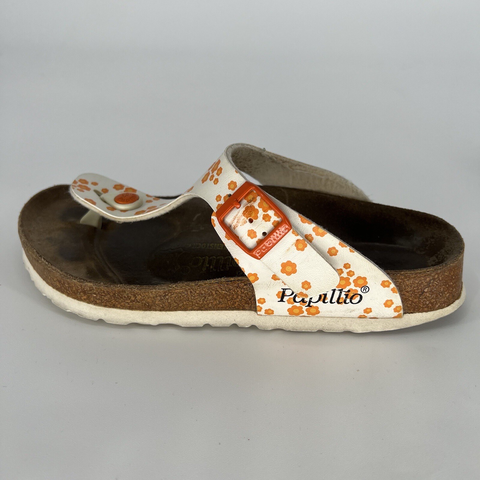 Birkenstock Papillio Gizeh Sandals Womens Sz 36 US 5 Floral White Orange Thong