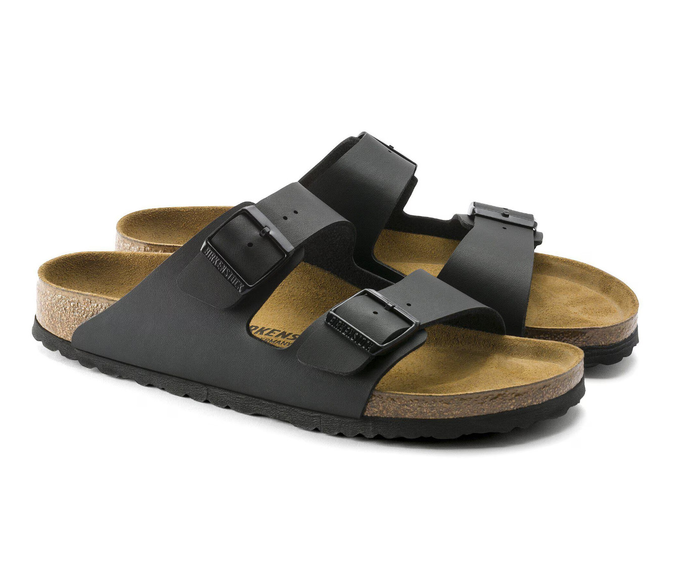 Birkenstock Arizona Birko-Flor Leather in Black Two-Strap Unisex Comfort Sandals