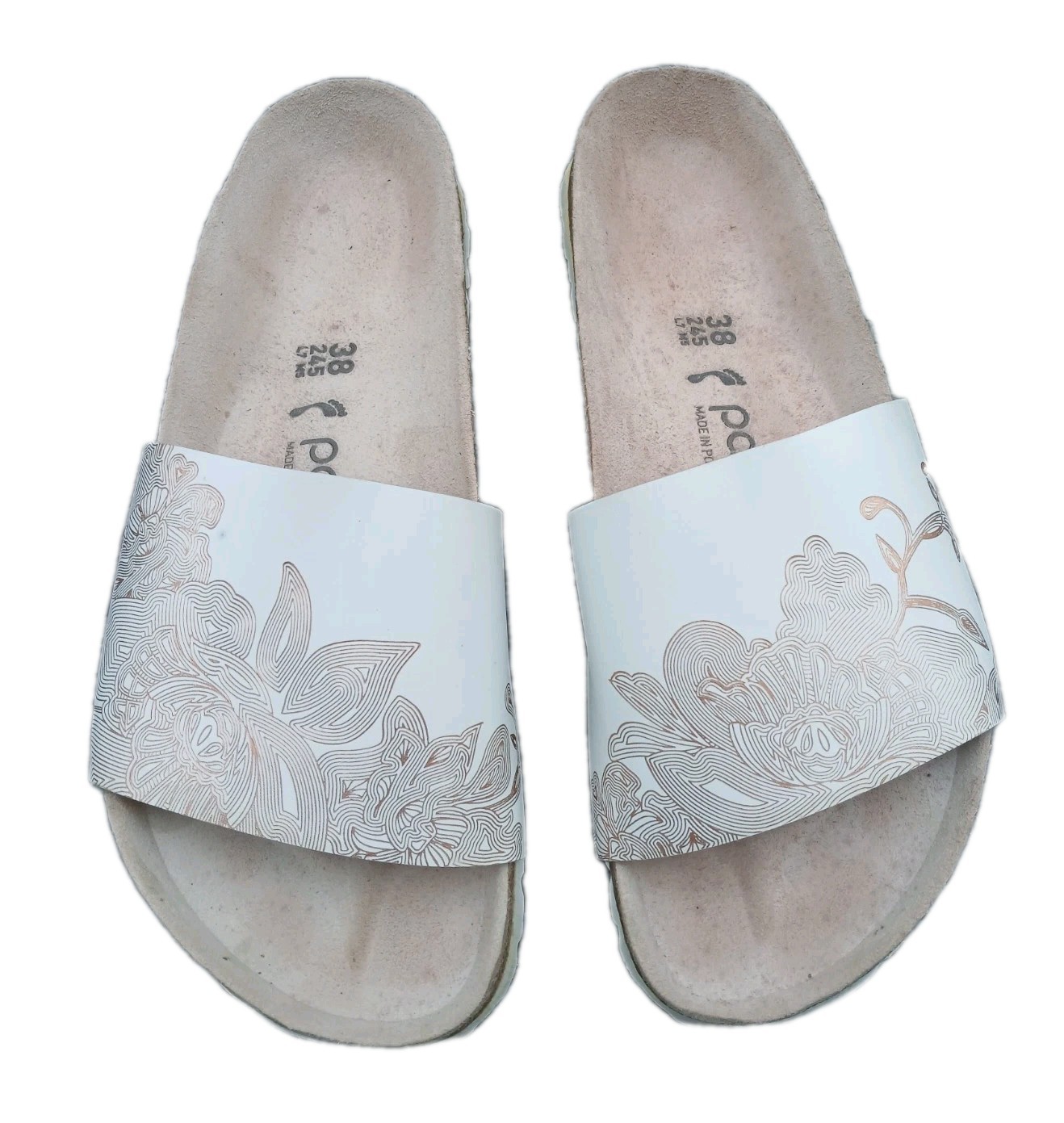 BIRKENSTOCK PAPILLIO CORA WHITE GOLD FLORAL SANDALS -UK 5 38 USED WOMENS FLATS